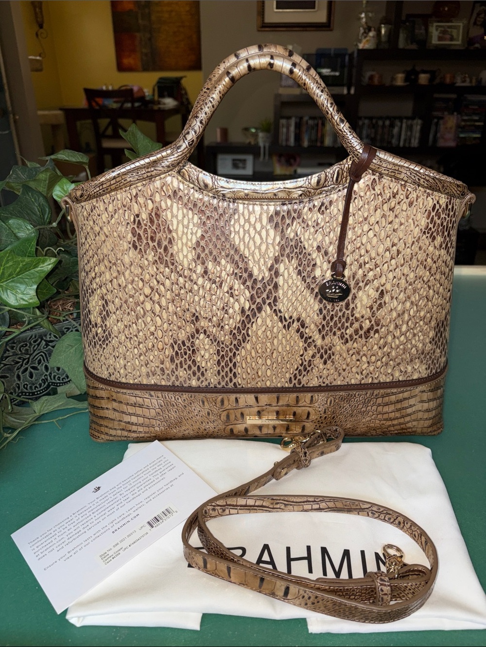 Brahmin Large Elaine Satchel featuring dual texture snake/croc. Like new!